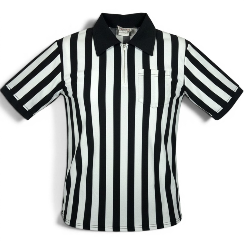 Vintage 80's Wilson Referee Jersey Mens Large Black White Striped USA Made
